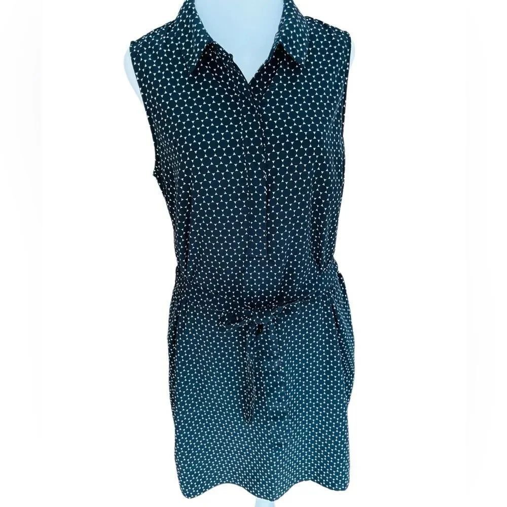 Banana Republic Factory black/cream sleeveless button front polka dot dress